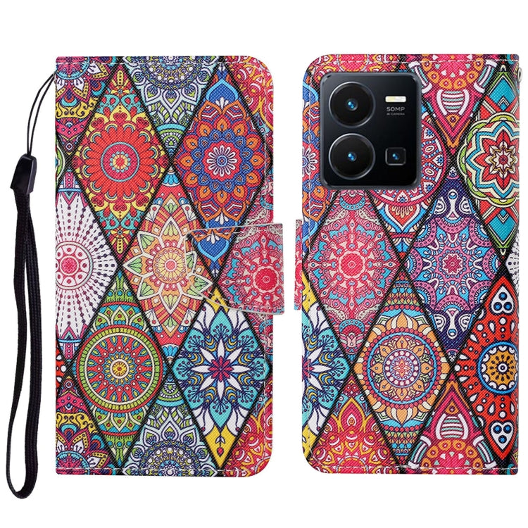 Colored Drawing Pattern Leather Phone Case, For vivo Y22s