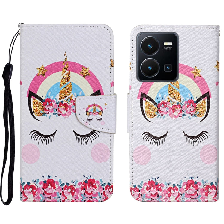 Colored Drawing Pattern Leather Phone Case, For vivo Y22s