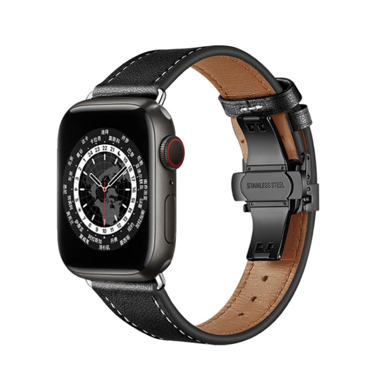 Butterfly Buckle Genuine Leather Watch Band, For Apple Watch Ultra 49mm / Series 8&amp;7 45mm / SE 2&amp;6&amp;SE&amp;5&amp;4 44mm / 3&amp;2&amp;1 42mm