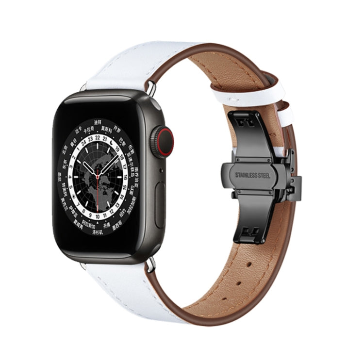 Butterfly Buckle Genuine Leather Watch Band, For Apple Watch Ultra 49mm / Series 8&amp;7 45mm / SE 2&amp;6&amp;SE&amp;5&amp;4 44mm / 3&amp;2&amp;1 42mm