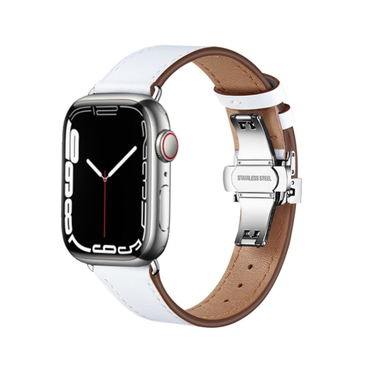 Butterfly Buckle Genuine Leather Watch Band, For Apple Watch Ultra 49mm / Series 8&amp;7 45mm / SE 2&amp;6&amp;SE&amp;5&amp;4 44mm / 3&amp;2&amp;1 42mm