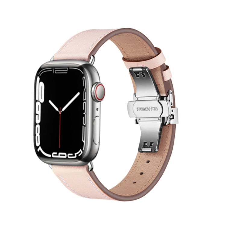 Butterfly Buckle Genuine Leather Watch Band, For Apple Watch Ultra 49mm / Series 8&amp;7 45mm / SE 2&amp;6&amp;SE&amp;5&amp;4 44mm / 3&amp;2&amp;1 42mm