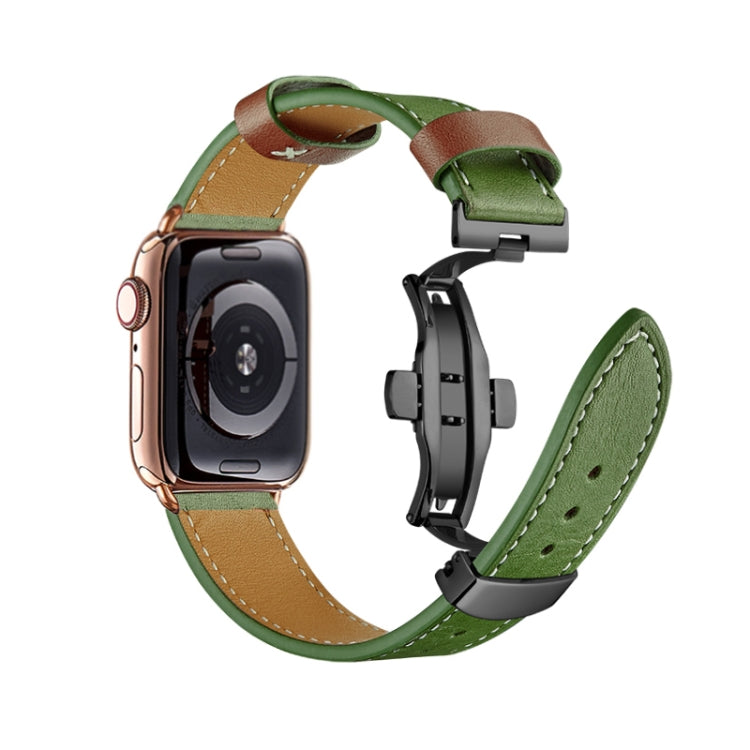 Butterfly Buckle Genuine Leather Watch Band, For Apple Watch Series 8&7 41mm / SE 2&6&SE&5&4 40mm / 3&2&1 38mm