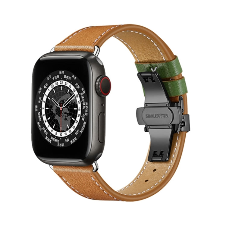 Butterfly Buckle Genuine Leather Watch Band, For Apple Watch Series 8&7 41mm / SE 2&6&SE&5&4 40mm / 3&2&1 38mm