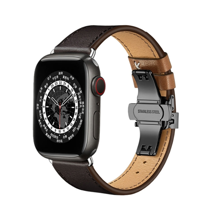 Butterfly Buckle Genuine Leather Watch Band, For Apple Watch Series 8&7 41mm / SE 2&6&SE&5&4 40mm / 3&2&1 38mm