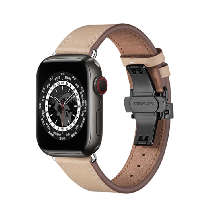 Butterfly Buckle Genuine Leather Watch Band, For Apple Watch Series 8&7 41mm / SE 2&6&SE&5&4 40mm / 3&2&1 38mm