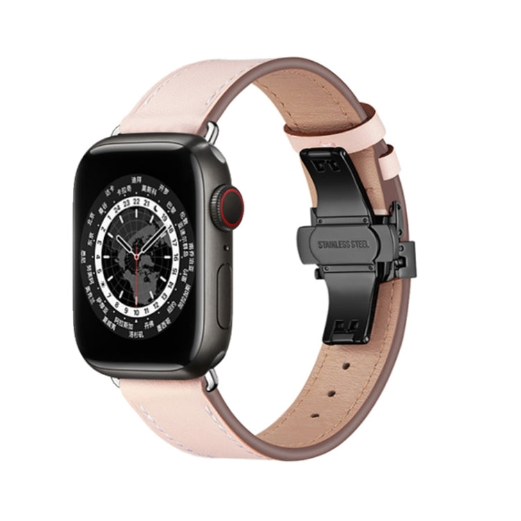 Butterfly Buckle Genuine Leather Watch Band, For Apple Watch Series 8&7 41mm / SE 2&6&SE&5&4 40mm / 3&2&1 38mm