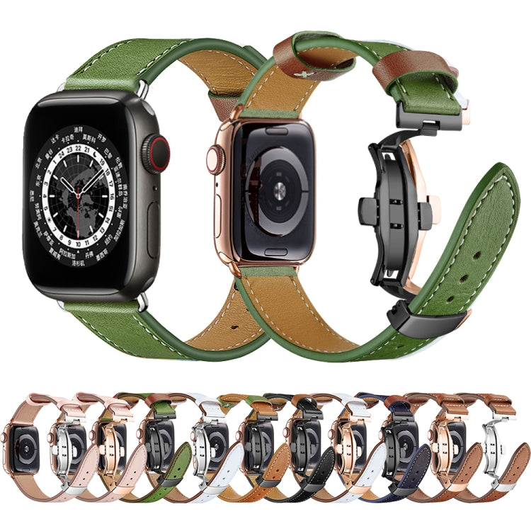 Butterfly Buckle Genuine Leather Watch Band, For Apple Watch Series 8&7 41mm / SE 2&6&SE&5&4 40mm / 3&2&1 38mm