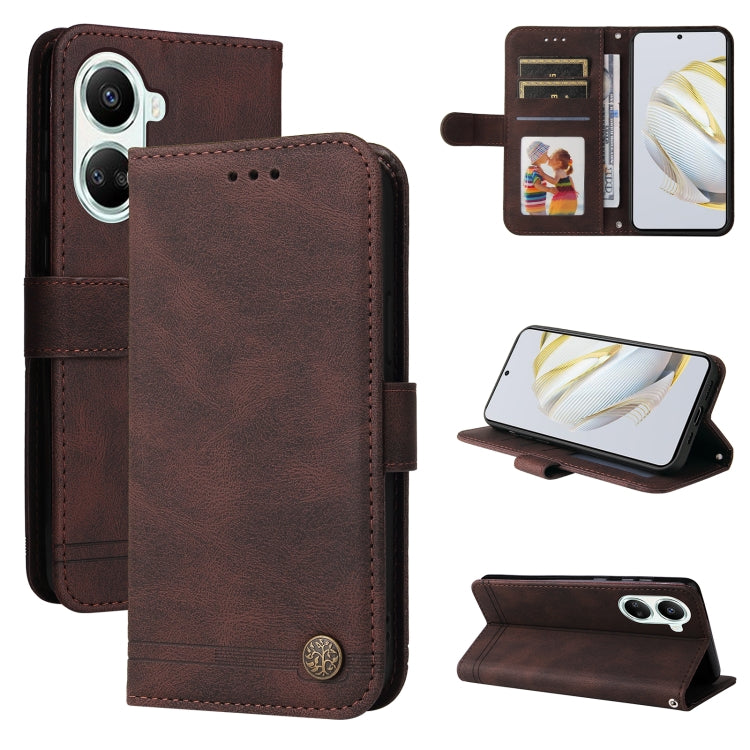 Skin Feel Life Tree Metal Button Leather Phone Case