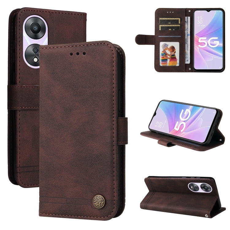 Skin Feel Life Tree Metal Button Leather Phone Case