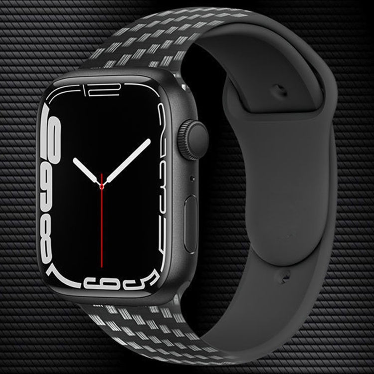 Carbon Fiber Silicone Strap, For Apple Watch Ultra 49mm / Series 8&745mm / SE 2&6&SE&5&4 44mm / 3&2&1 42mm, For Apple Watch Series 8&7 41mm / SE&SE&5&4 40mm / 3&2&1 38mm