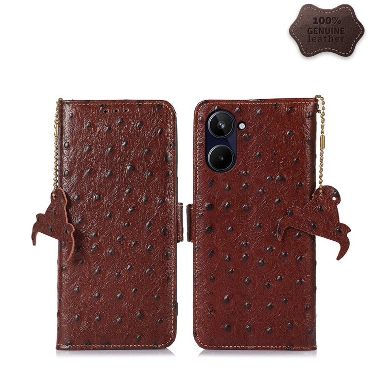 Ostrich Pattern Genuine Leather RFID Phone Case, For Realme 10 4G, For Realme 10 Pro 5G, For Samsung Galaxy A34 5G