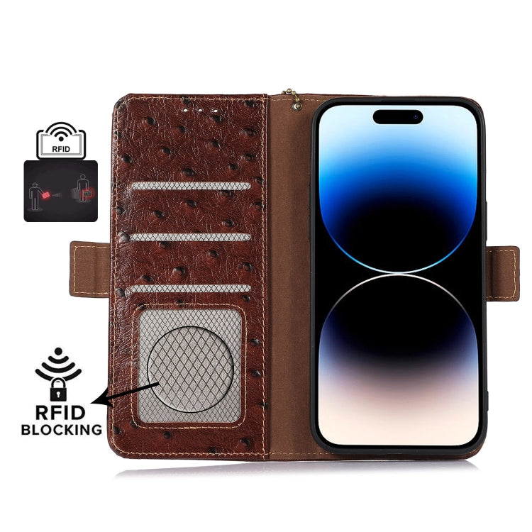 Ostrich Pattern Genuine Leather RFID Phone Case, For Realme 10 4G, For Realme 10 Pro 5G, For Samsung Galaxy A34 5G