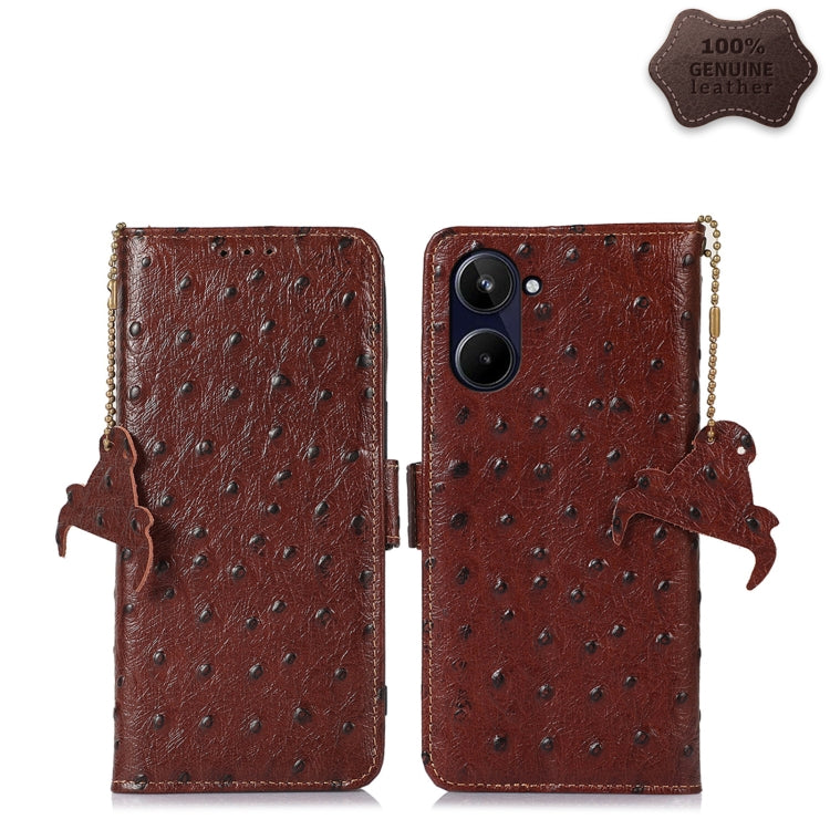 Ostrich Pattern Genuine Leather RFID Phone Case, For Realme 10 4G, For Realme 10 Pro 5G, For Samsung Galaxy A34 5G