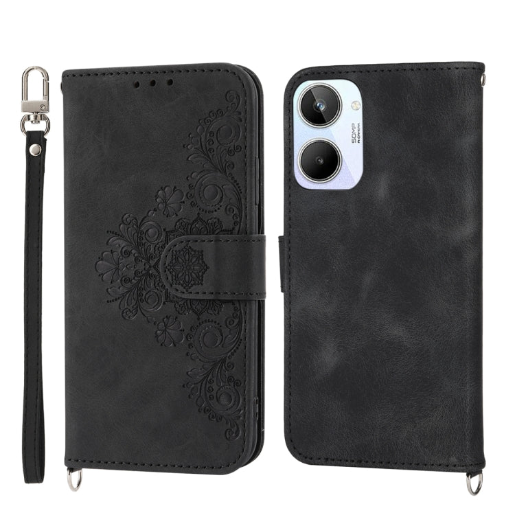 Skin-feel Flowers Embossed Wallet Leather Phone Case