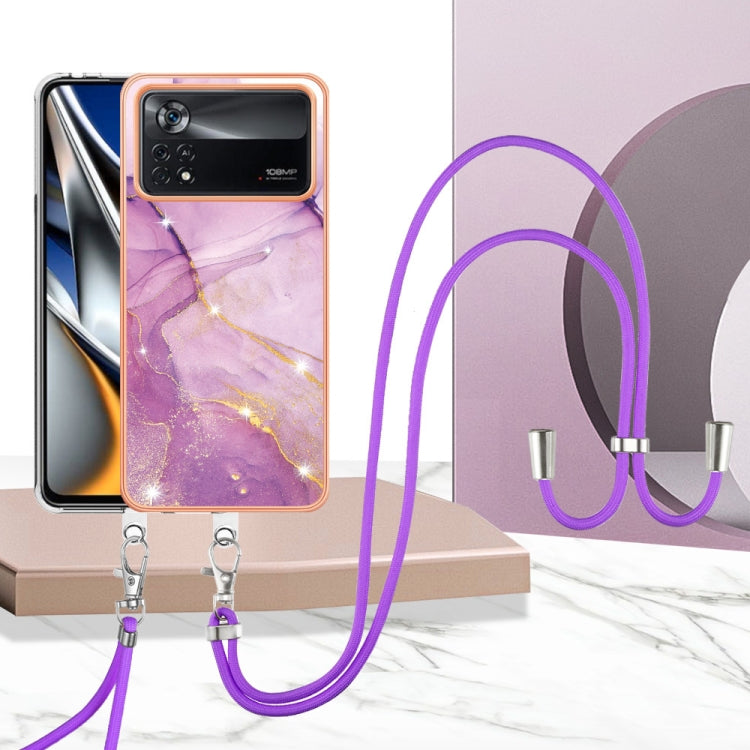 Electroplating Marble Dual-side IMD Phone Case with Lanyard, For Xiaomi Poco X4 Pro 5G