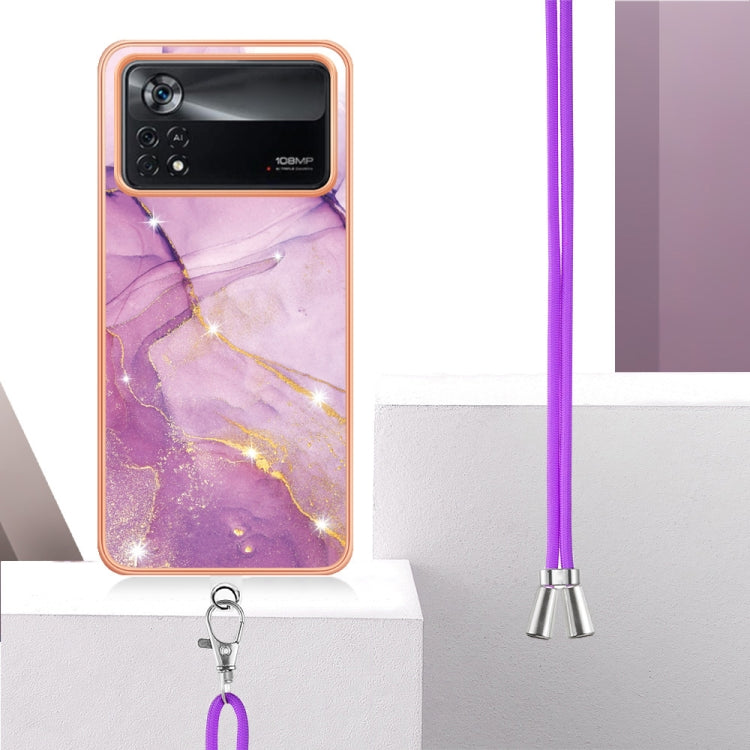 Electroplating Marble Dual-side IMD Phone Case with Lanyard, For Xiaomi Poco X4 Pro 5G