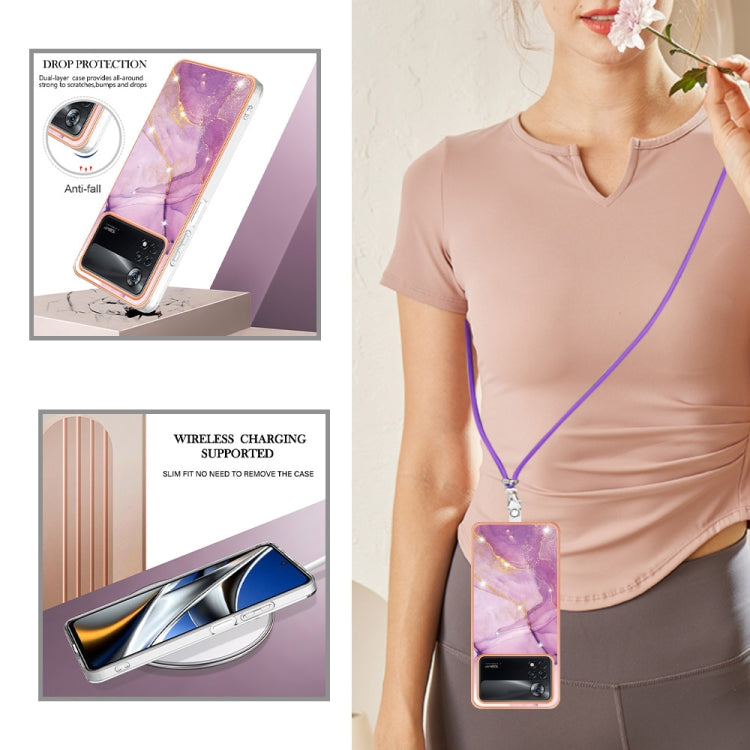 Electroplating Marble Dual-side IMD Phone Case with Lanyard, For Xiaomi Poco X4 Pro 5G