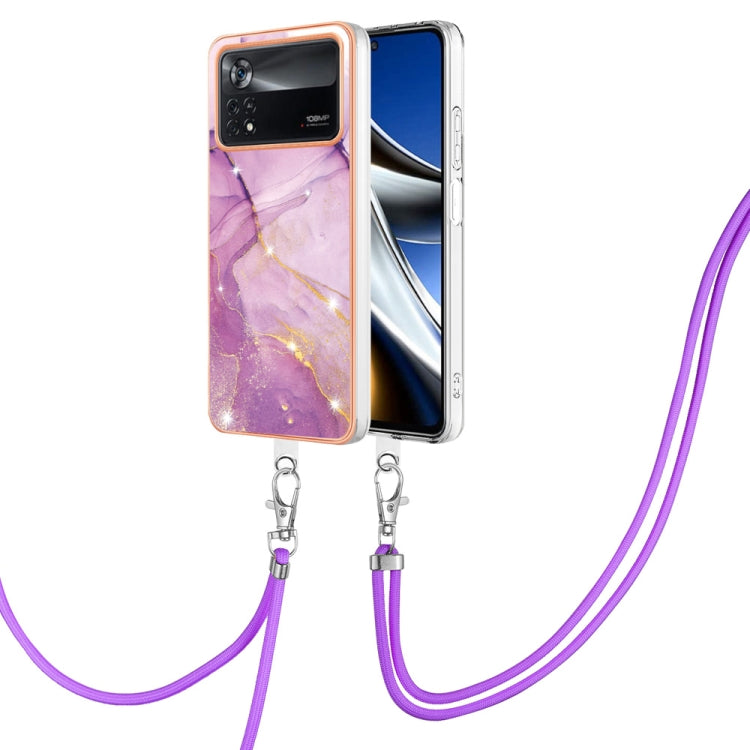 Electroplating Marble Dual-side IMD Phone Case with Lanyard, For Xiaomi Poco X4 Pro 5G