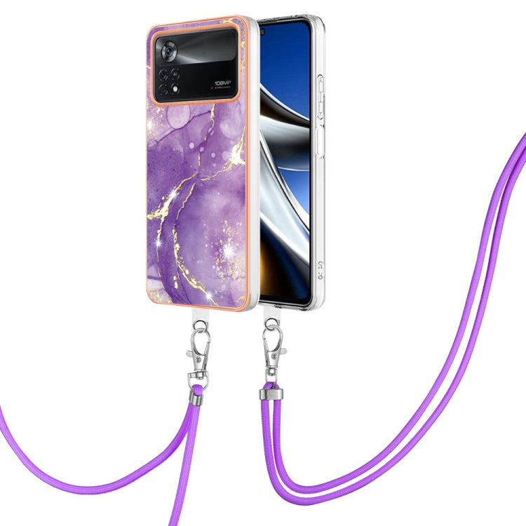 Electroplating Marble Dual-side IMD Phone Case with Lanyard, For Xiaomi Poco X4 Pro 5G