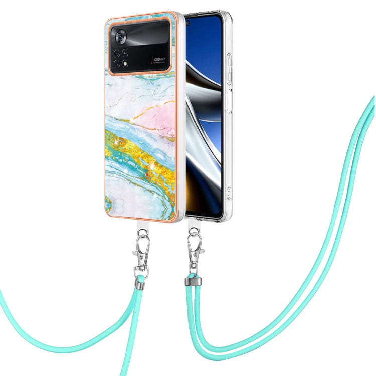 Electroplating Marble Dual-side IMD Phone Case with Lanyard, For Xiaomi Poco X4 Pro 5G