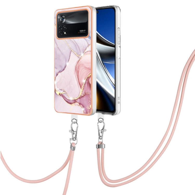 Electroplating Marble Dual-side IMD Phone Case with Lanyard, For Xiaomi Poco X4 Pro 5G