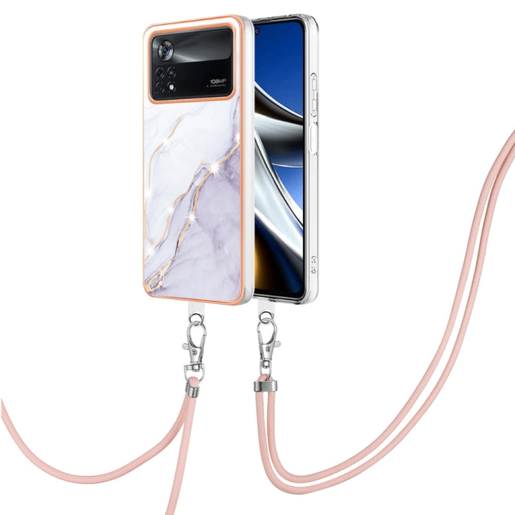 Electroplating Marble Dual-side IMD Phone Case with Lanyard, For Xiaomi Poco X4 Pro 5G