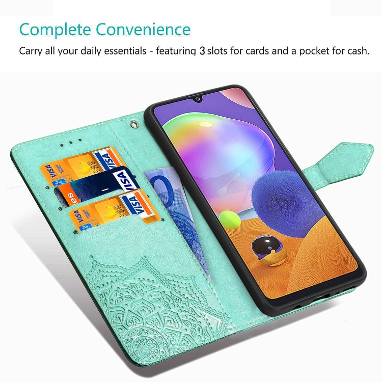 Embossed Mandala Pattern PC + TPU Horizontal Flip Leather Case with Holder & Card Slots, For Galaxy A31, For Galaxy A41, For Galaxy A41 (Japanese Version), For Galaxy M31, For Galaxy XCover Pro