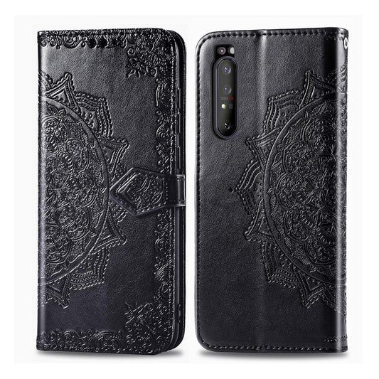 Embossed Mandala Pattern PC + TPU Horizontal Flip Leather Case with Holder &amp; Card Slots, For Sony Xperia 1 II, For Sharp Aquos R5G, For Sharp Zero 2, For Xiaomi Mi 10 Pro 5G, For Xiaomi Mi 10 5G