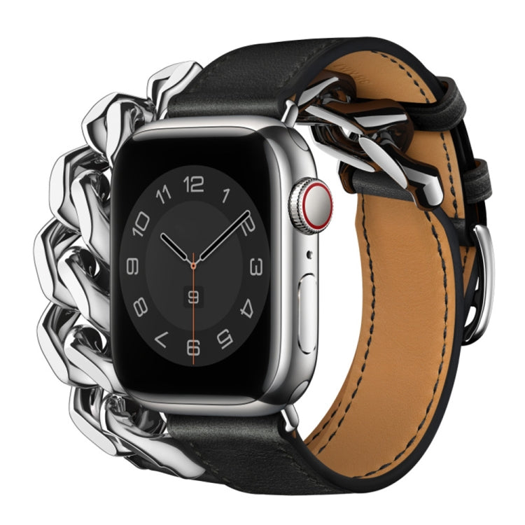 Double Loop Genuine Leather Stainless Steel Watch Band, For Apple Watch Ultra 49mm / Series 8&amp;7 45mm, For Apple Watch Series 8&amp;7 41mm