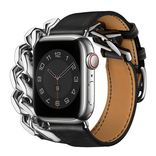 Double Loop Genuine Leather Stainless Steel Watch Band, For Apple Watch Ultra 49mm / Series 8&7 45mm, For Apple Watch Series 8&7 41mm