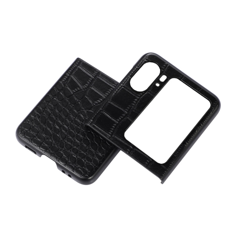 Crocodile Top Layer Cowhide Leather Phone Case, For OPPO Find N2 Flip, For OPPO Find N2