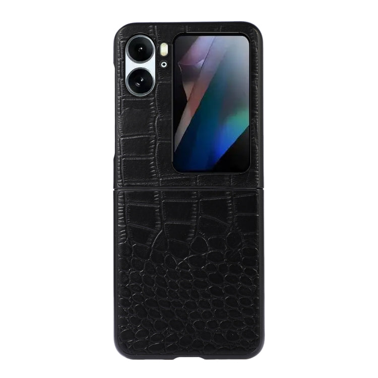 Crocodile Top Layer Cowhide Leather Phone Case, For OPPO Find N2 Flip, For OPPO Find N2