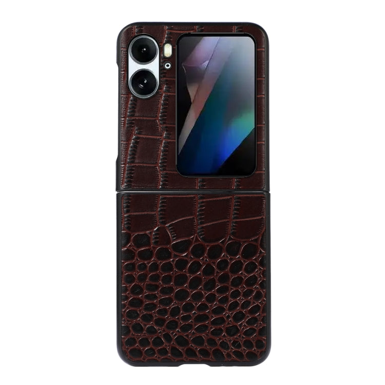 Crocodile Top Layer Cowhide Leather Phone Case, For OPPO Find N2 Flip, For OPPO Find N2