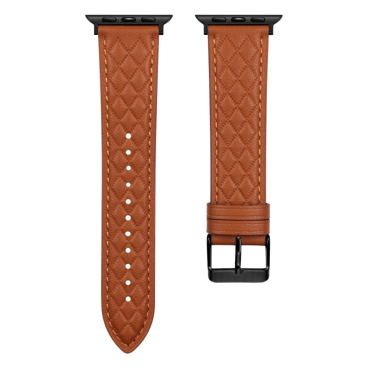 Rhombus Pattern Genuine Leather Watch Band For Apple Watch Series 8&7 41mm / SE 2&6&SE&5&4 40mm / 3&2&1 38mm, For Apple Watch Series 8&7 41mm / SE 2&6&SE&5&4 40mm / 3&2&1 38mm