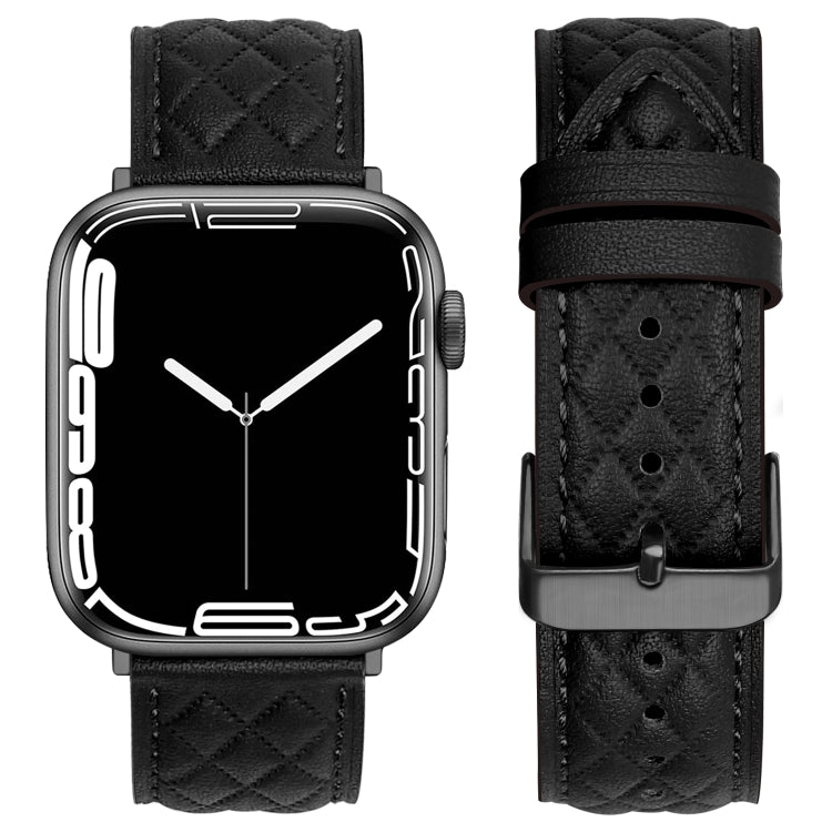 Rhombus Pattern Genuine Leather Watch Band For Apple Watch Series 8&7 41mm / SE 2&6&SE&5&4 40mm / 3&2&1 38mm, For Apple Watch Series 8&7 41mm / SE 2&6&SE&5&4 40mm / 3&2&1 38mm