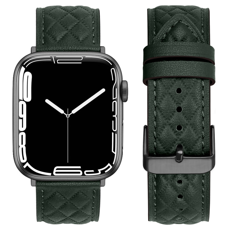 Rhombus Pattern Genuine Leather Watch Band For Apple Watch Series 8&7 41mm / SE 2&6&SE&5&4 40mm / 3&2&1 38mm, For Apple Watch Series 8&7 41mm / SE 2&6&SE&5&4 40mm / 3&2&1 38mm