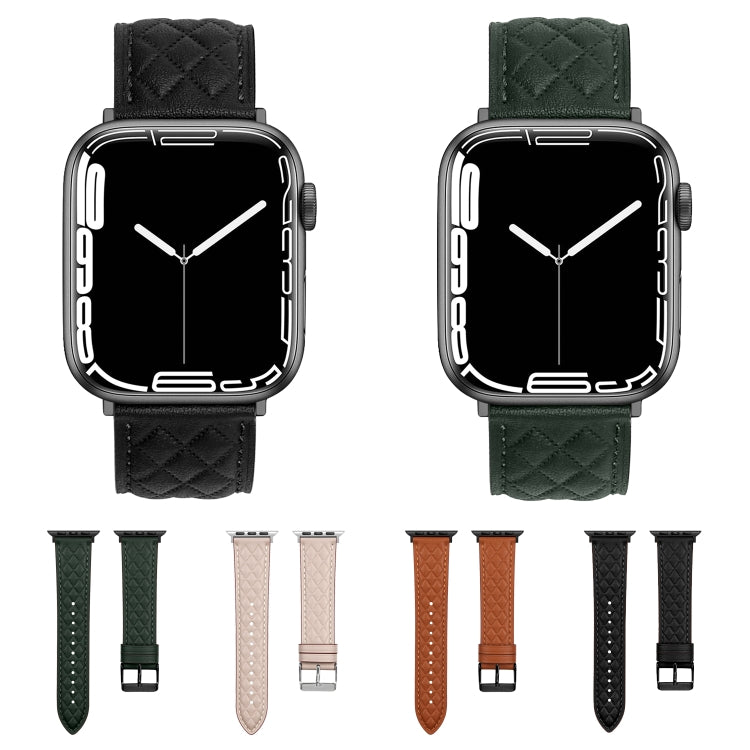 Rhombus Pattern Genuine Leather Watch Band For Apple Watch Series 8&7 41mm / SE 2&6&SE&5&4 40mm / 3&2&1 38mm, For Apple Watch Series 8&7 41mm / SE 2&6&SE&5&4 40mm / 3&2&1 38mm