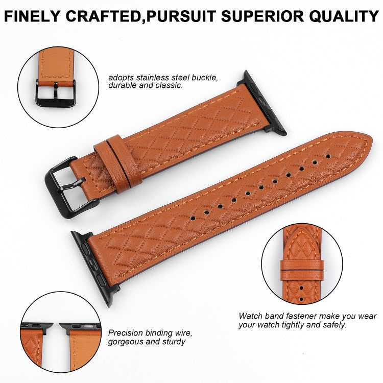 Rhombus Pattern Genuine Leather Watch Band For Apple Watch Series 8&7 41mm / SE 2&6&SE&5&4 40mm / 3&2&1 38mm, For Apple Watch Series 8&7 41mm / SE 2&6&SE&5&4 40mm / 3&2&1 38mm