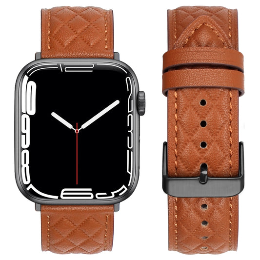 Rhombus Pattern Genuine Leather Watch Band For Apple Watch Series 8&7 45mm / SE 2&6&SE&5&4 44mm / 3&2&1 42mm, For Apple Watch Series 8&7 45mm / SE 2&6&SE&5&4 44mm / 3&2&1 42mm