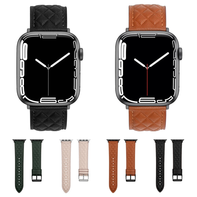 Rhombus Pattern Genuine Leather Watch Band For Apple Watch Series 8&amp;7 45mm / SE 2&amp;6&amp;SE&amp;5&amp;4 44mm / 3&amp;2&amp;1 42mm, For Apple Watch Series 8&amp;7 45mm / SE 2&amp;6&amp;SE&amp;5&amp;4 44mm / 3&amp;2&amp;1 42mm