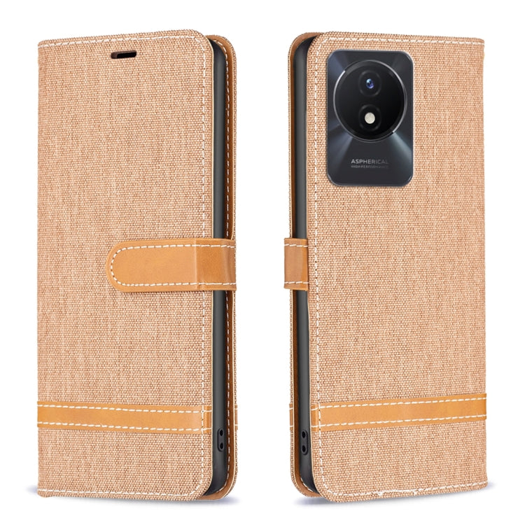 Color Block Denim Texture Leather Phone Case, For vivo Y02 4G, For Xiaomi Redmi 12C