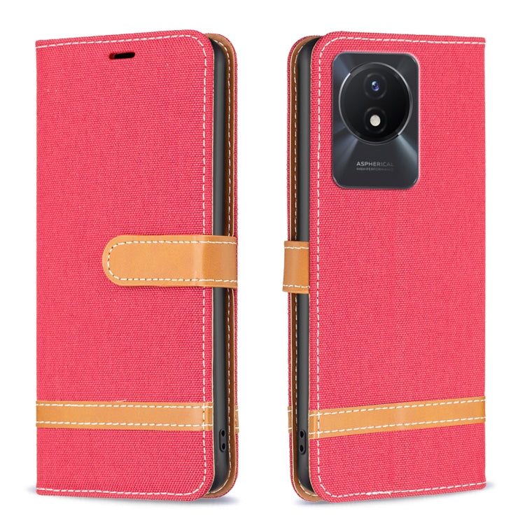 Color Block Denim Texture Leather Phone Case, For vivo Y02 4G, For Xiaomi Redmi 12C