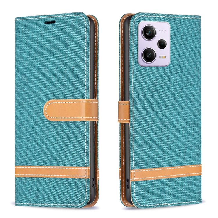 Color Block Denim Texture Leather Phone Case, For Xiaomi Redmi Note 12 Pro Global, For Xiaomi Redmi Note 12 Global