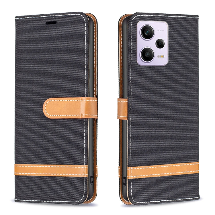 Color Block Denim Texture Leather Phone Case, For Xiaomi Redmi Note 12 Pro Global, For Xiaomi Redmi Note 12 Global