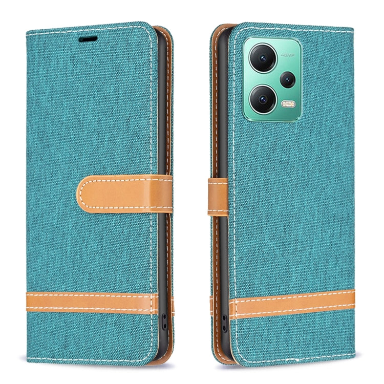 Color Block Denim Texture Leather Phone Case, For Xiaomi Redmi Note 12 Pro Global, For Xiaomi Redmi Note 12 Global