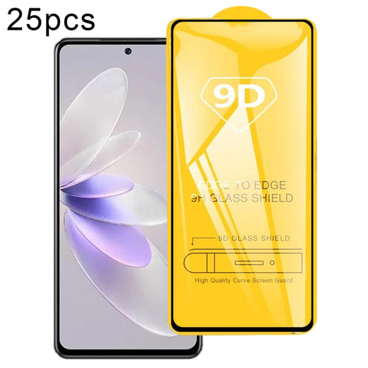 25pcs 9D Full Glue Full Screen Tempered Glass Film, For vivo V27e (25 PCS)