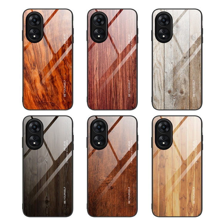 For OPPO A17 Wood Grain Glass Phone Case, For OPPO A17