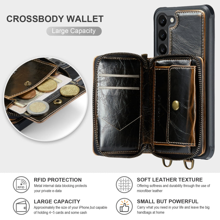 For Samsung Galaxy S23 5G JEEHOOD C22 Series Zipper Wallet Leather Phone Case with Dual Lanyard, For Samsung Galaxy S23 5G