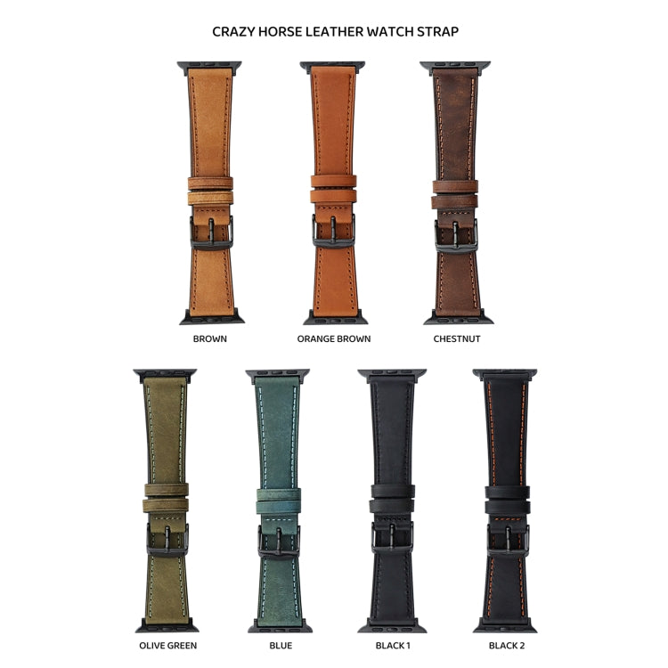 Crazy Horse Genuine Leather Watch Band, For Apple Watch Series 8&amp;7 41mm / SE 2&amp;6&amp;SE&amp;5&amp;4 40mm, For Apple Watch Ultra 49mm / Series 8&amp;7 45mm / SE 2&amp;6&amp;SE&amp;5&amp;4 44mm